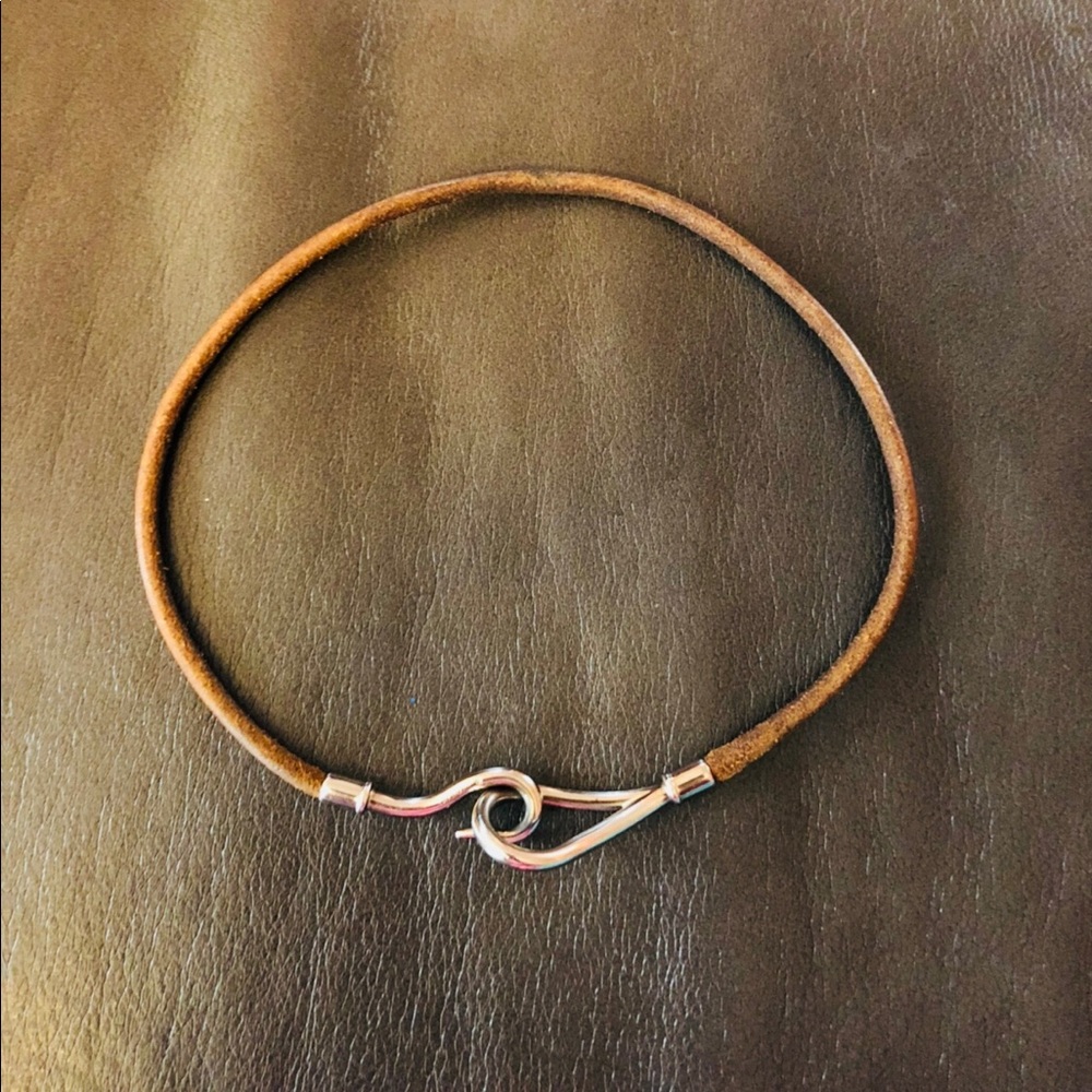 Authentic Hermes Leather Choker Silver Hardware